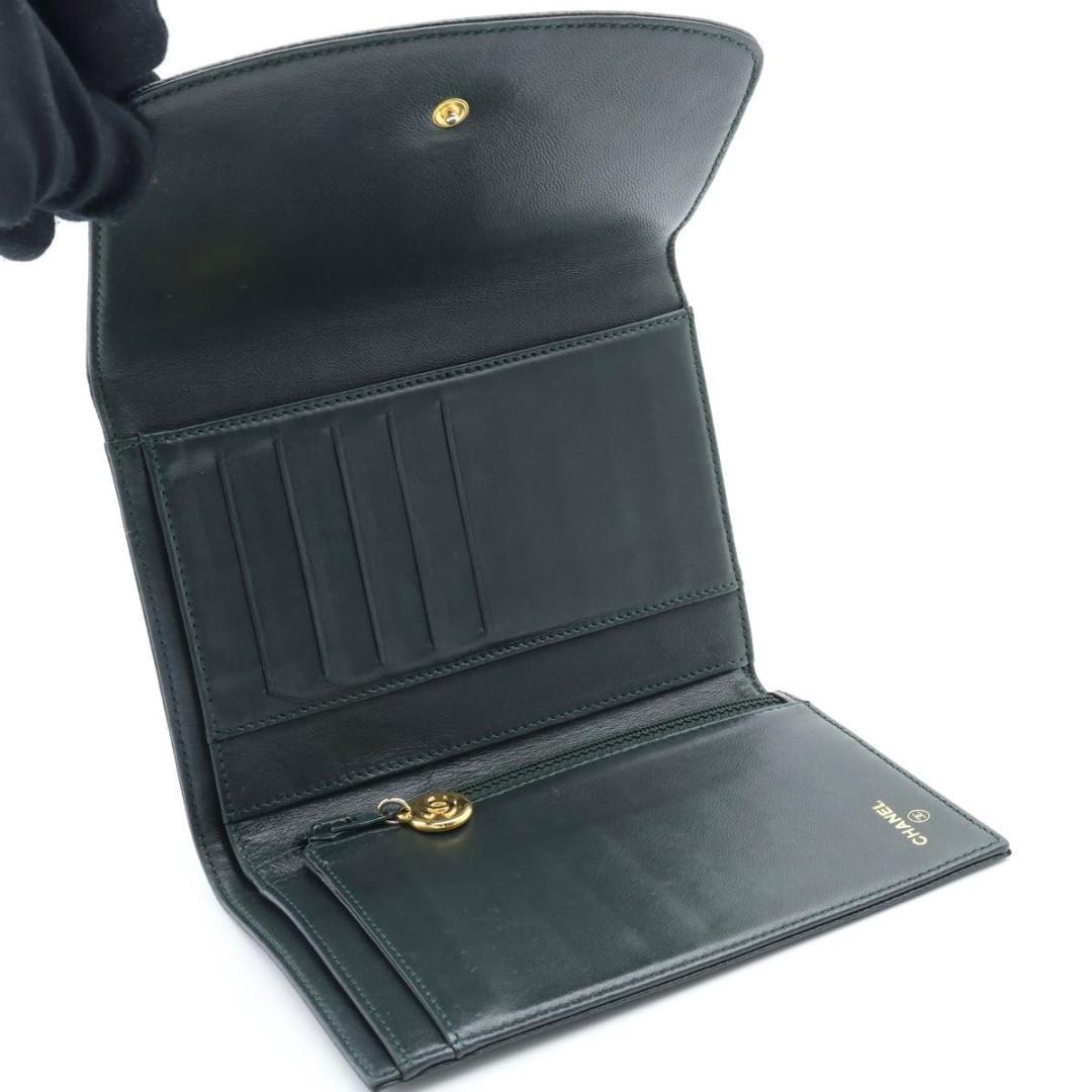 【極美品】CHANEL デカココ　三つ折り財布　キャビアスキン　グリーン