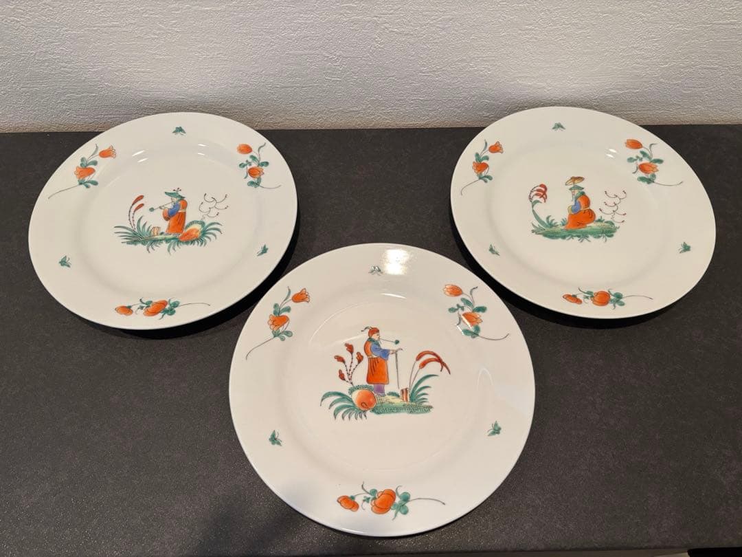 シノワズリプレート皿3枚セット　香港ペニンシュラ絵付け工房作品ヘレンド好きに