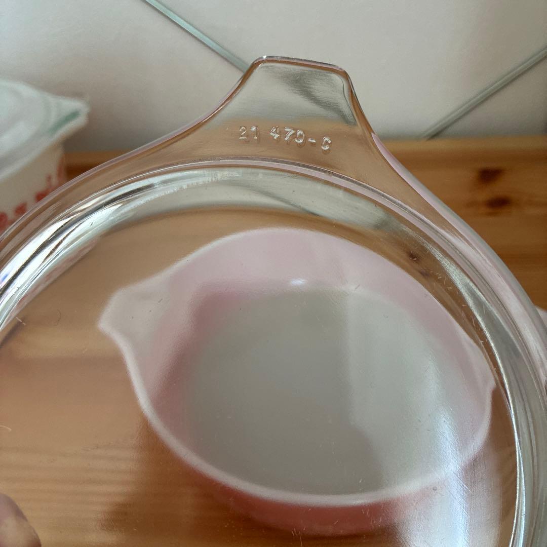オールドパイレックス　キャセロール　ヴィンテージ　ピンクグースベリー　昭和レトロ