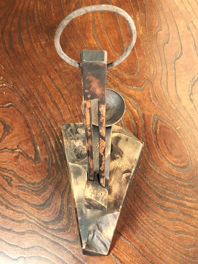 【 高低可変杢燭台 】　天然杢製　66ｃｍ　江戸時代　僅少品