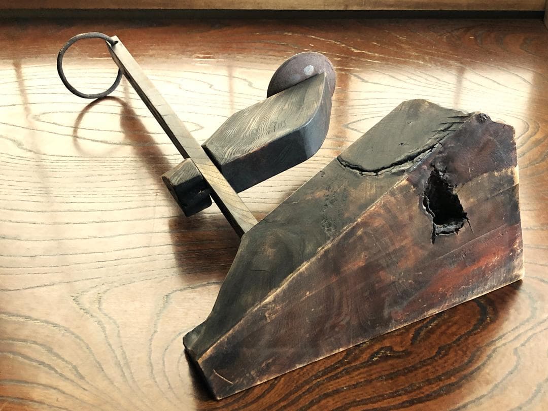 【 高低可変杢燭台 】　天然杢製　66ｃｍ　江戸時代　僅少品