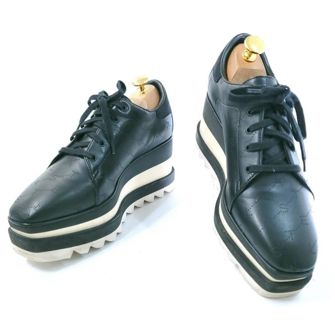 ステラマッカートニー 36　エリス　ロゴエンボス　スクエアトゥ　ブラック　厚底