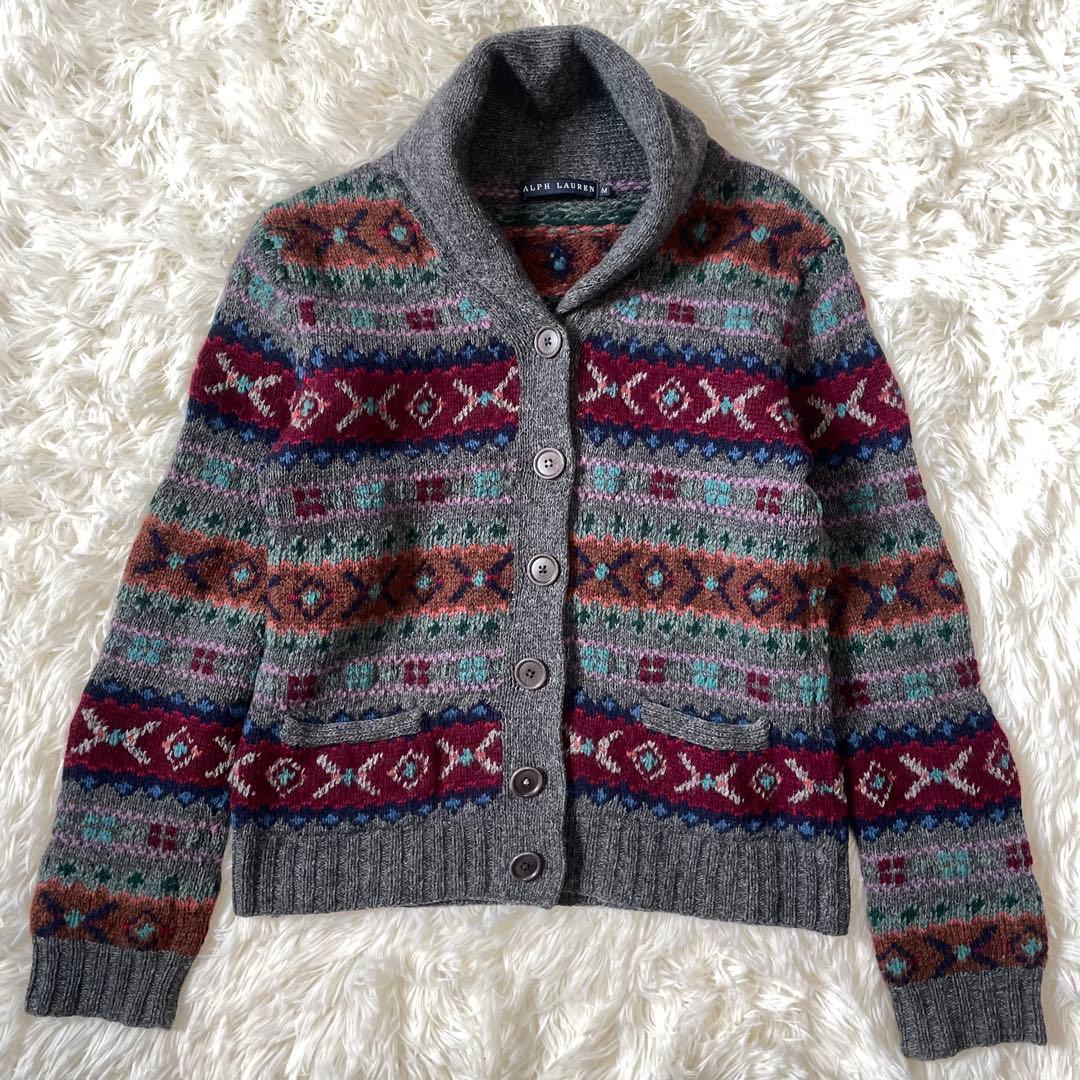 ラルフローレン カシミヤ混 ウール フェアアイル柄 ニット カーディガン M