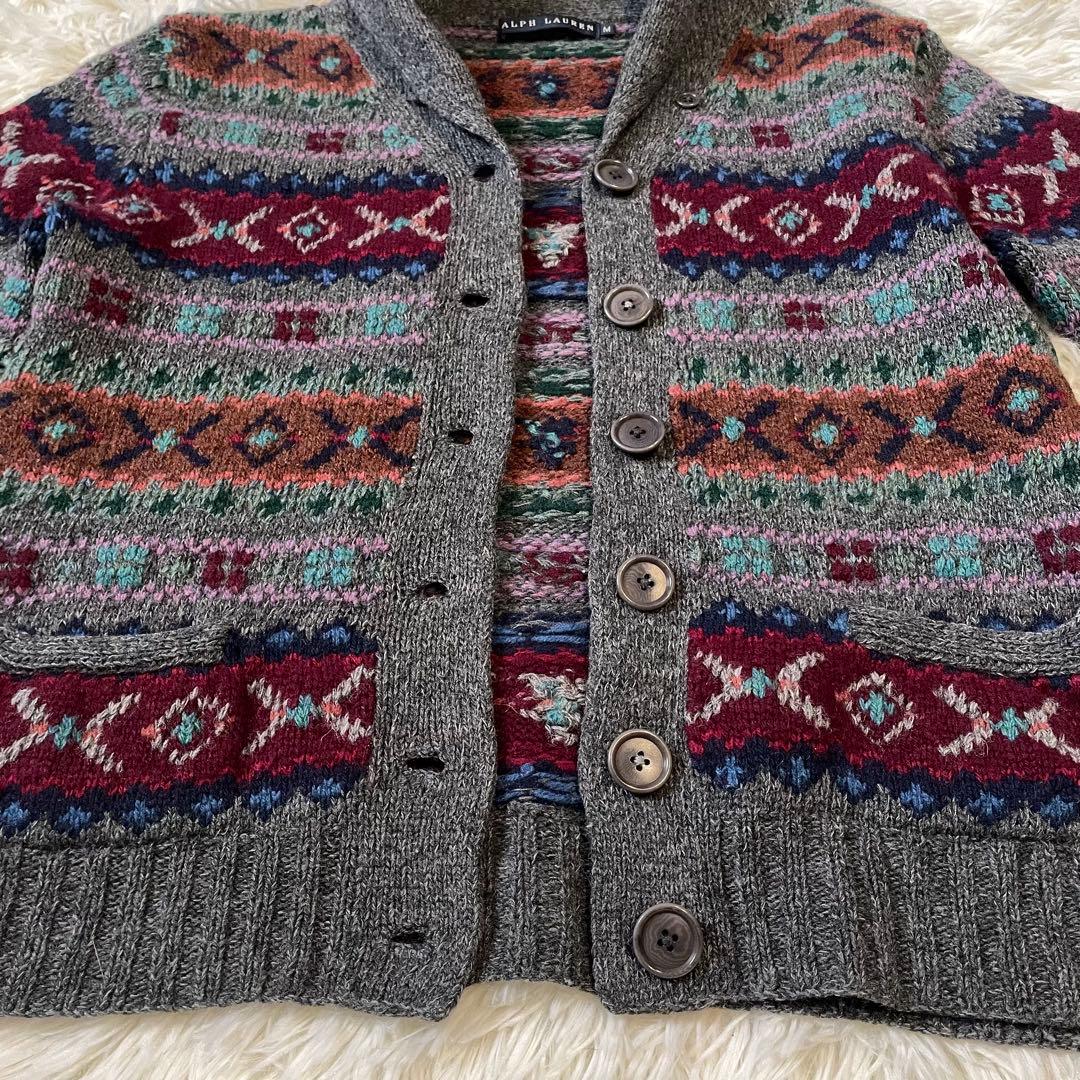ラルフローレン カシミヤ混 ウール フェアアイル柄 ニット カーディガン M