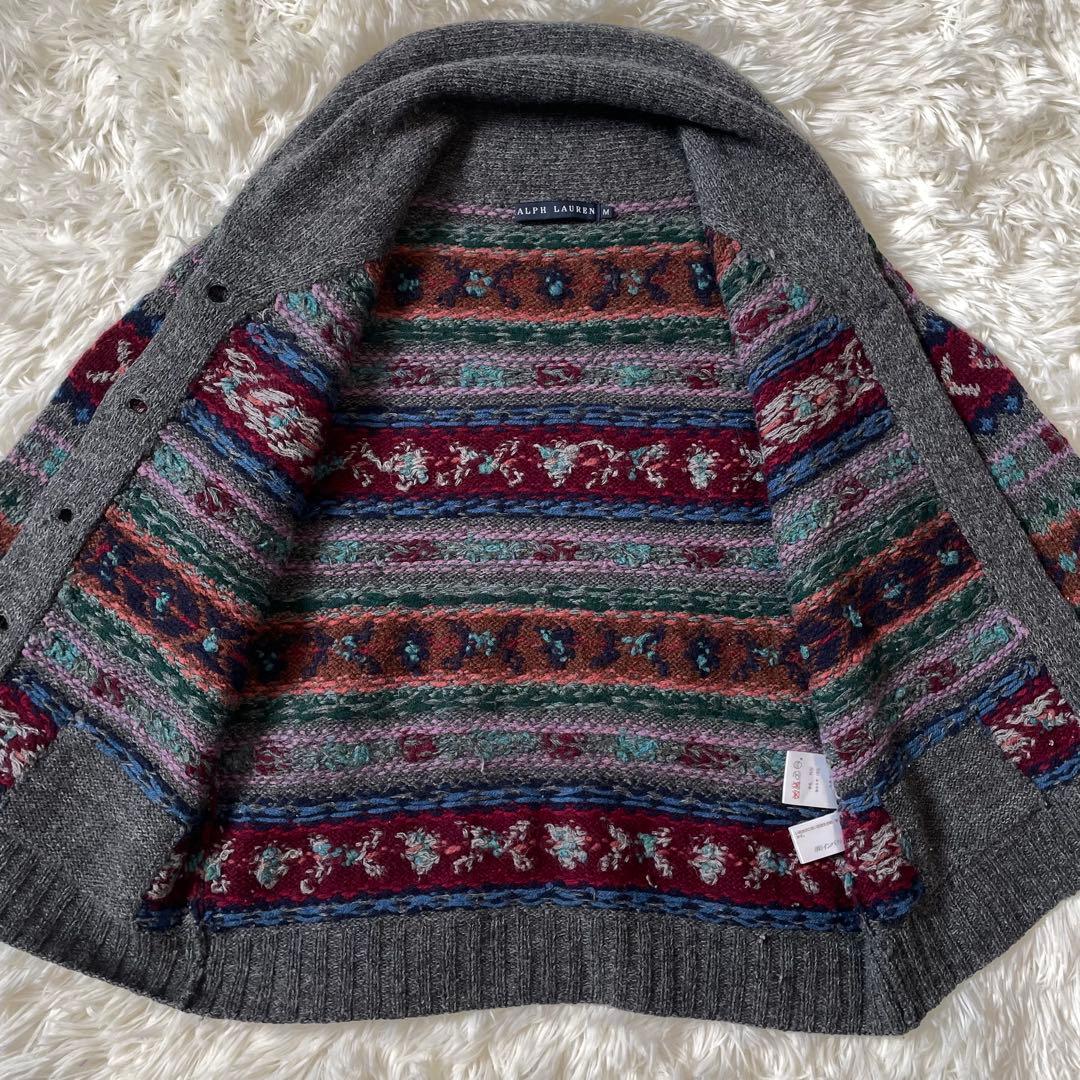 ラルフローレン カシミヤ混 ウール フェアアイル柄 ニット カーディガン M