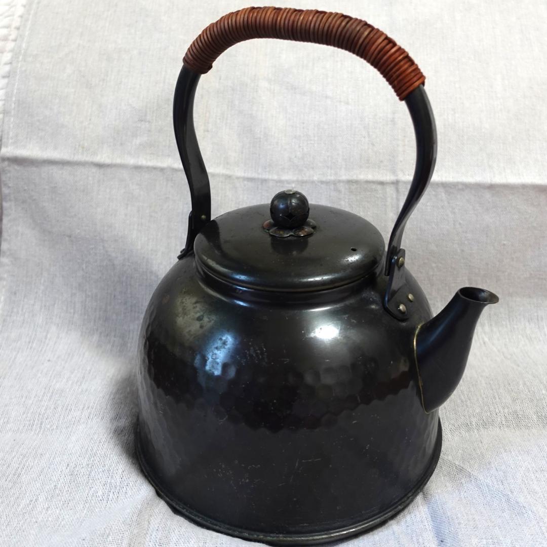純銅 黒銅仕上げ やかんケトル 編み込みハンドル