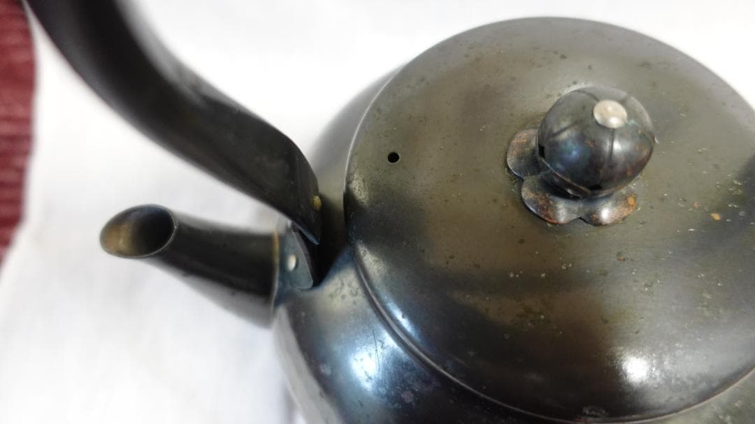 純銅 黒銅仕上げ やかんケトル 編み込みハンドル