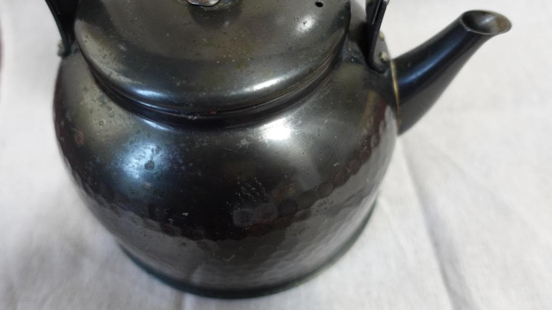 純銅 黒銅仕上げ やかんケトル 編み込みハンドル