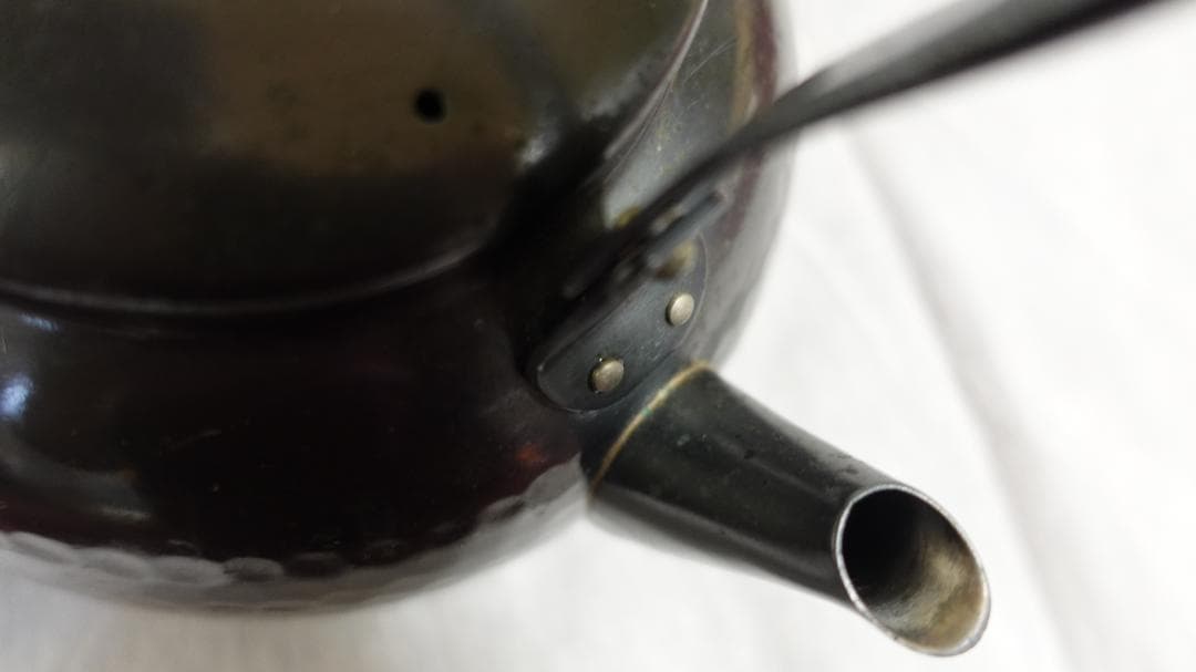 純銅 黒銅仕上げ やかんケトル 編み込みハンドル