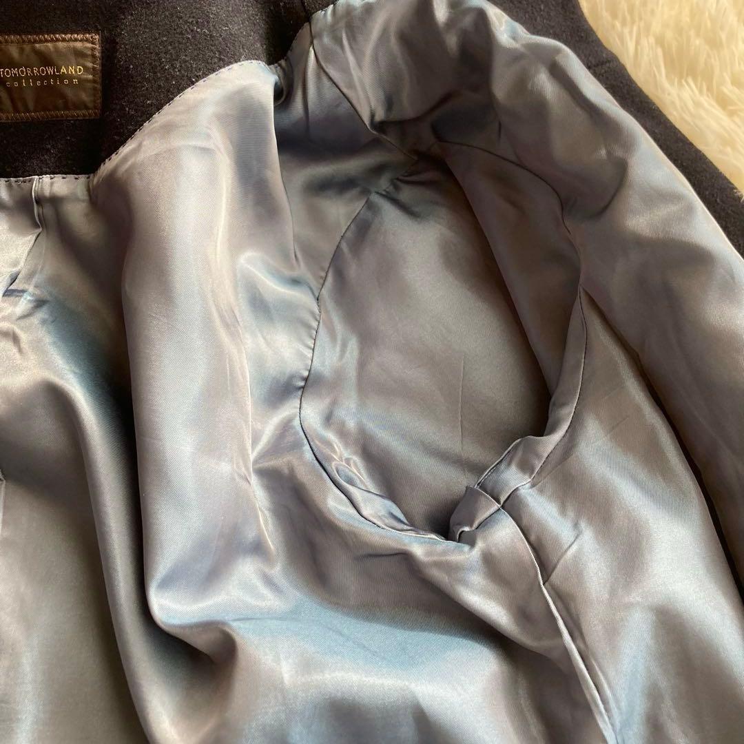 トゥモローランドコレクション　フード付きロングコート ウール　40 ネイビー