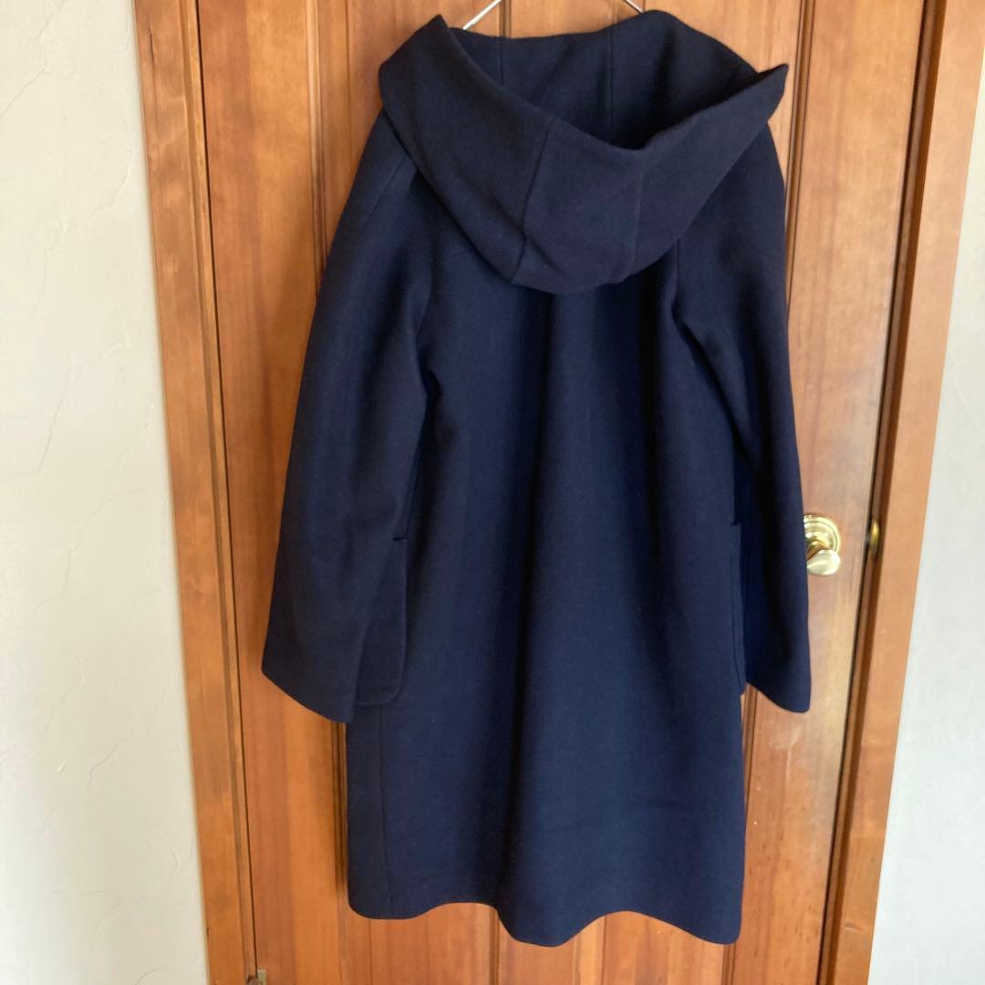 トゥモローランドコレクション　フード付きロングコート ウール　40 ネイビー