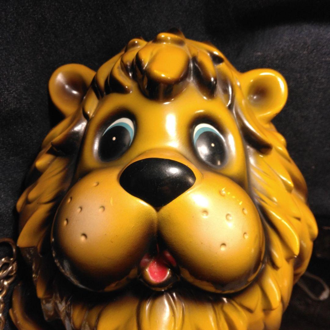 昭和レトロライオン型陶器製特大貯金箱　ビンテージ雑貨 チェーン付き