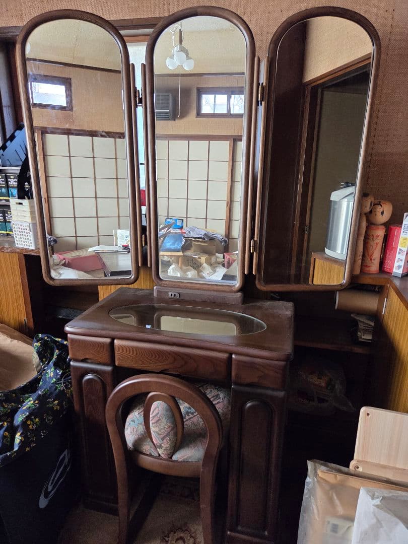 分解可　木製3面鏡ドレッサー