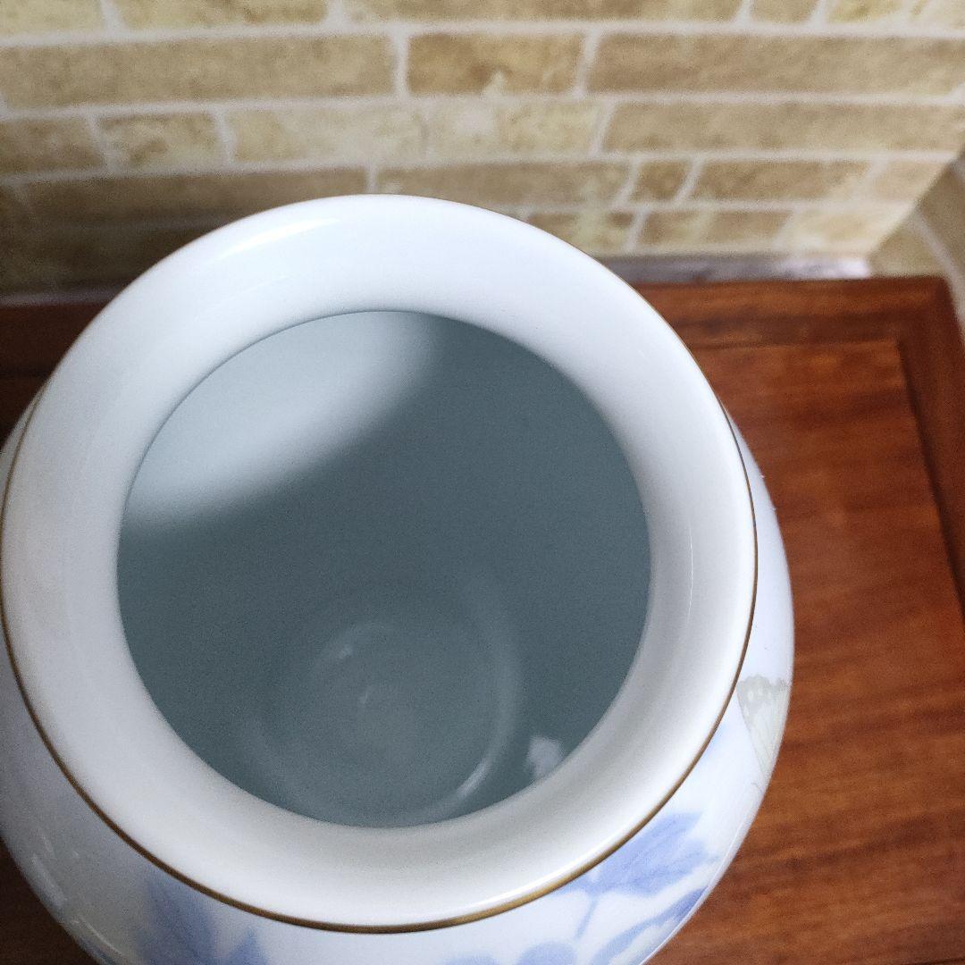 【希少】有田焼 宮内庁御用達 深川製磁 牡丹に蝶 花瓶 花生 染付官窯