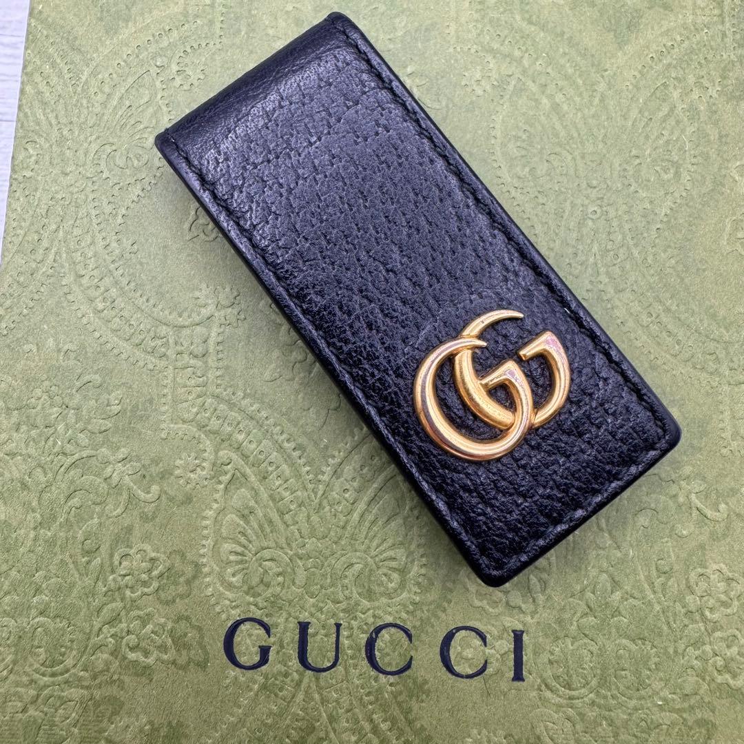 【極美品】GUCCI　マネークリップ　マーモント　レザー　ブラック　折りたたみ