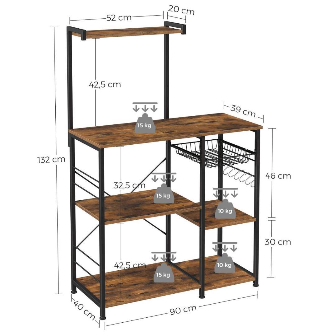 S字ラック付きの大型キッチンワゴン