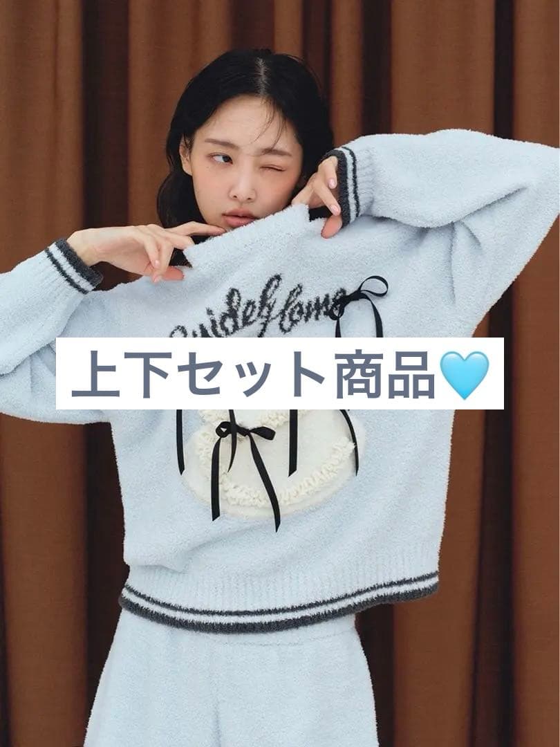 【セット】リボンケーキジャガードニットプルオーバー＆リボンニットショートパンツ