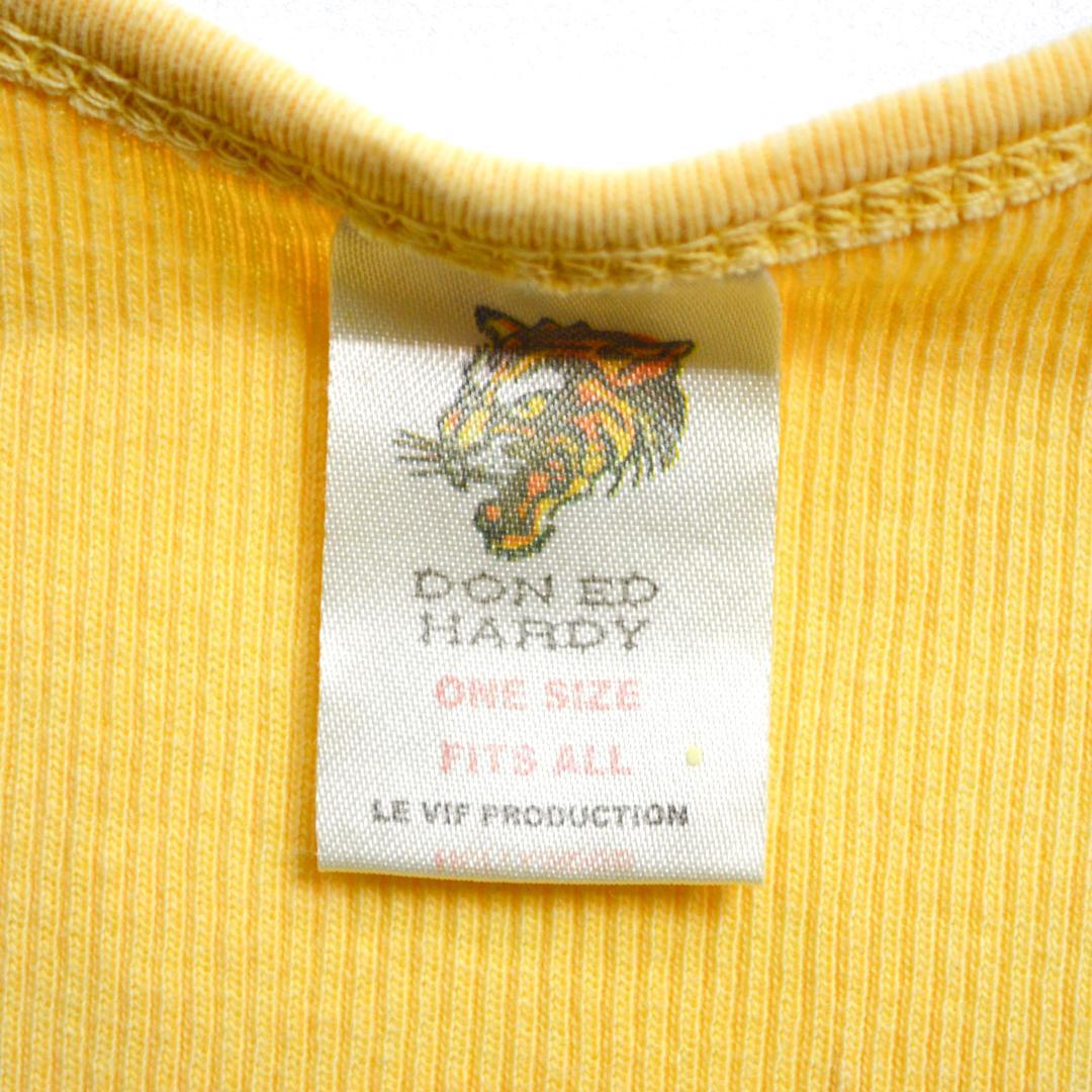 【美品】ED HARDYエドハーディ ベイビーデビル ダメージドタンクトップ黄色