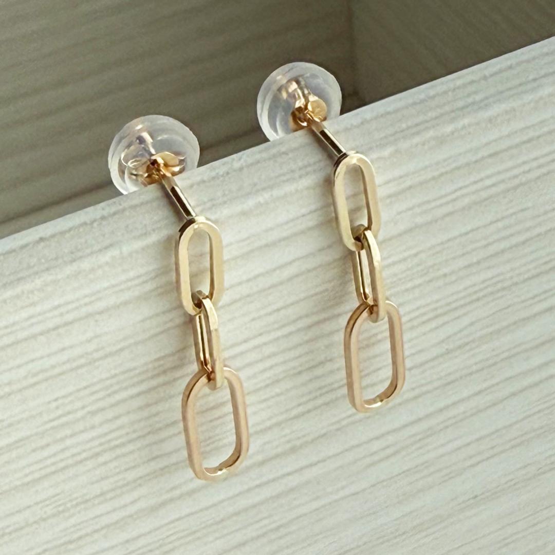 10金【チェーンスタッドピアス】イエローゴールド K10刻印入 ペア 新品！