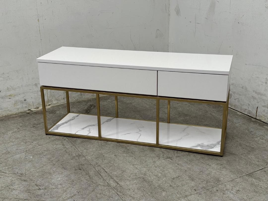 T1265☆美品☆フランフラン　レーヌ　TV台　大理石調　ゴールドフレーム