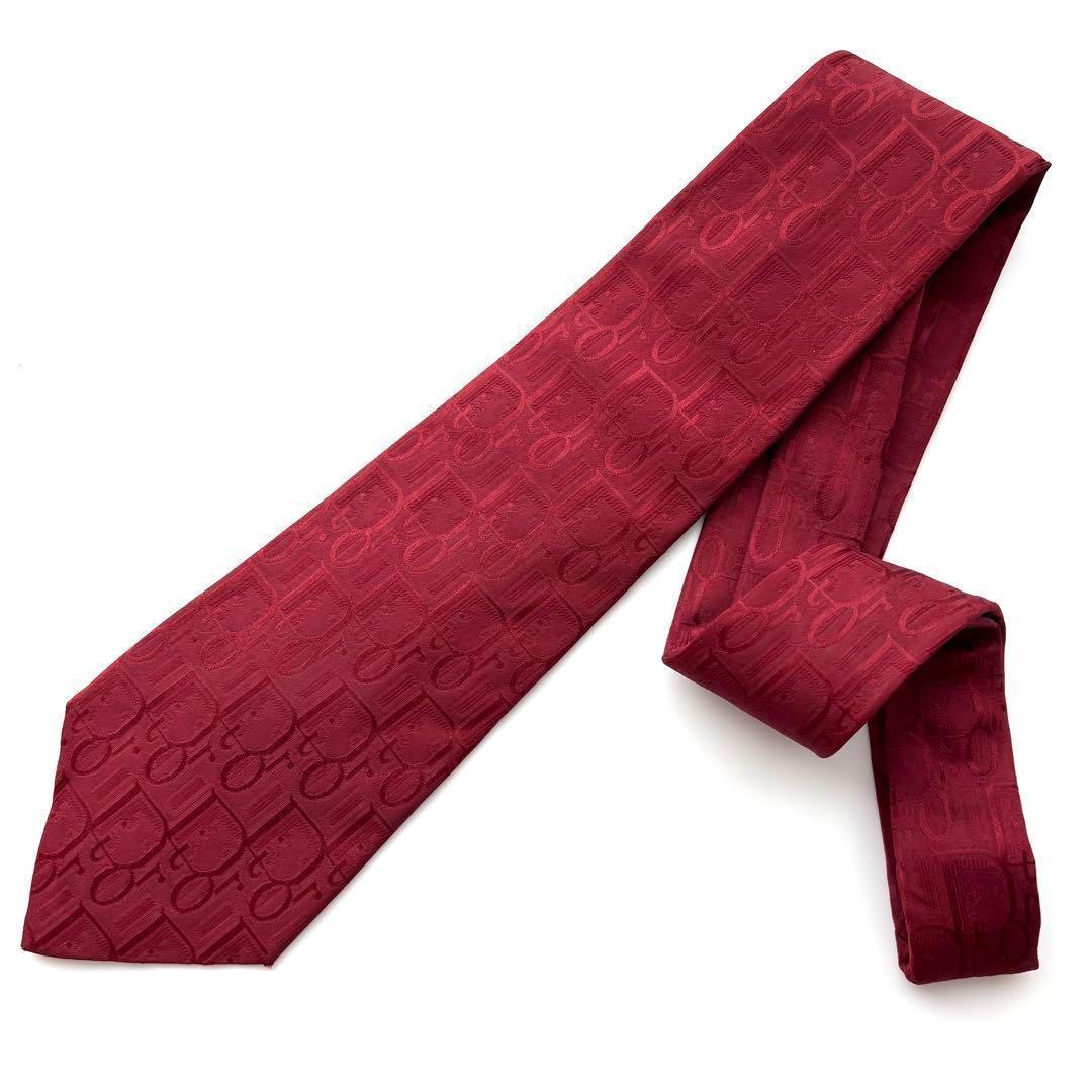 ꧁美品꧂ クリスチャンディオール ネクタイ トロッター オブリーク ロゴ レッド