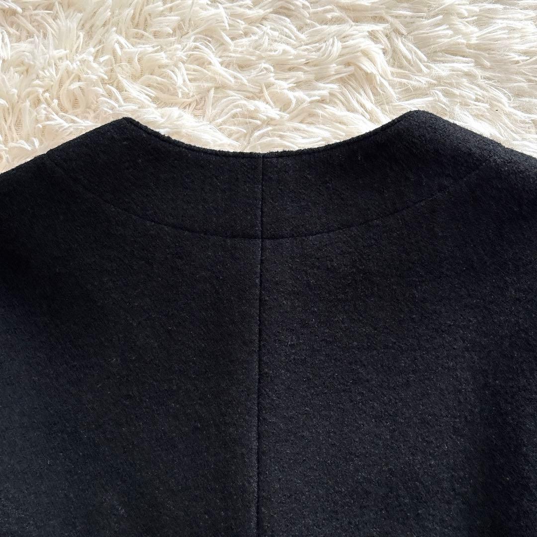 エポカ✨ノーカラー ダブルフェイス ロングコート 黒 38 カットワーク ウール