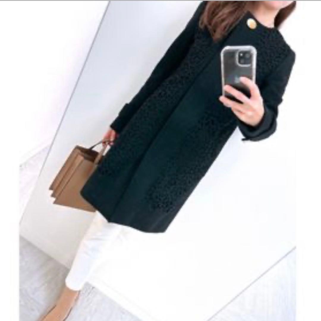 エポカ✨ノーカラー ダブルフェイス ロングコート 黒 38 カットワーク ウール