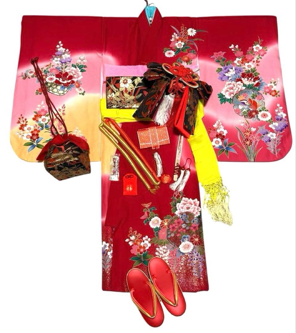 七五三　３～５歳向け　ほぼフルセット　着物、帯等小物セット　正絹