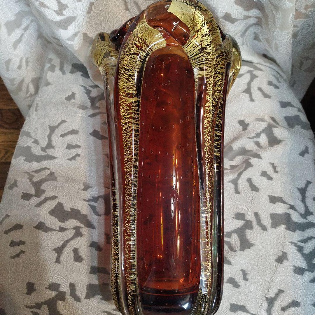 岩田ガラス　花瓶　花器　アンバー　金彩　昭和レトロ アンティーク