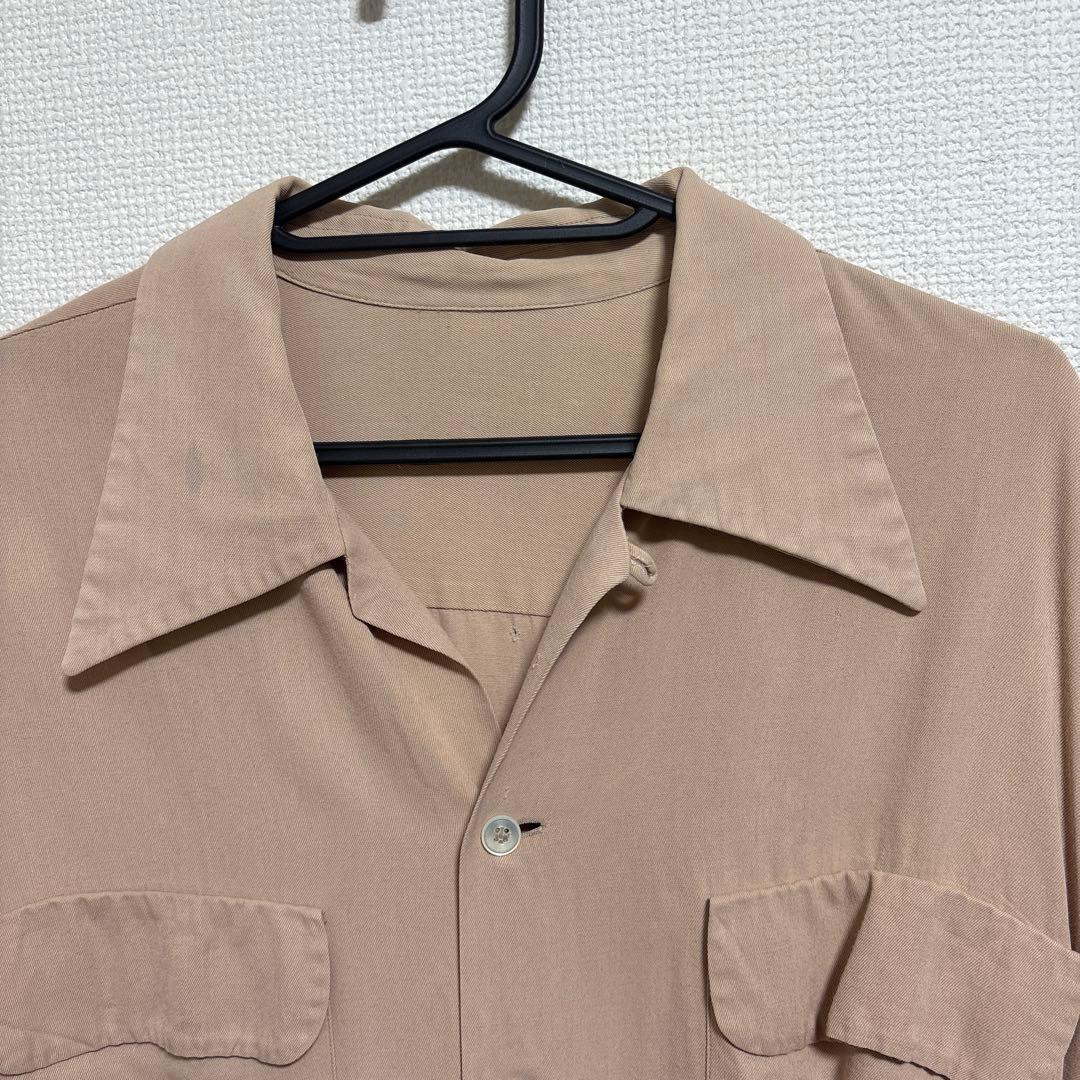 50s レーヨン サーモンピンク オープンカラーシャツ