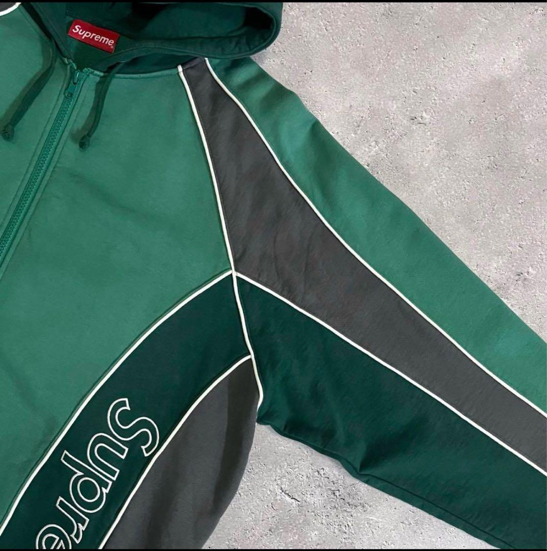 Supreme】トラックパネル ジップパーカー 刺繍 バイカラー 切り替え 緑