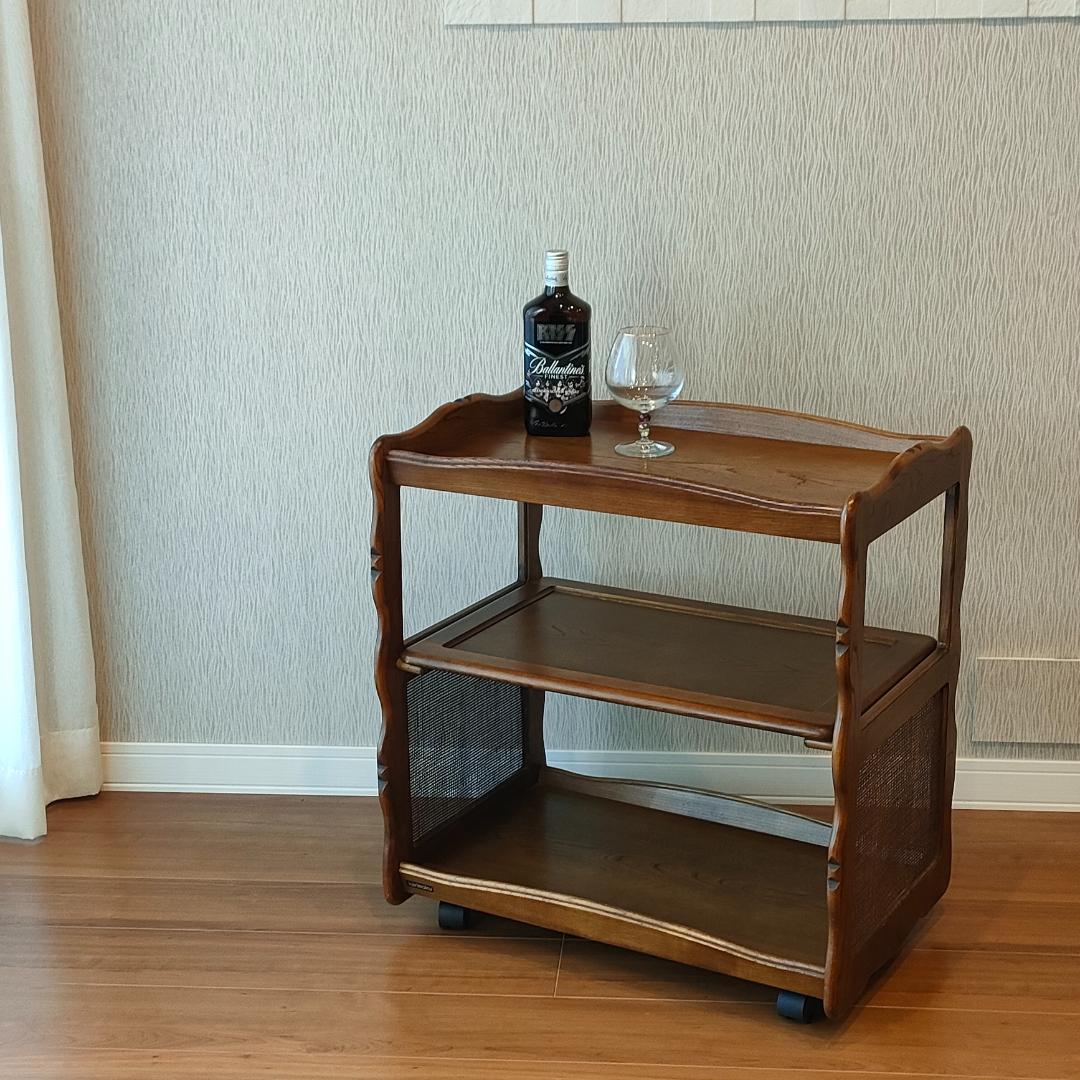 カリモク　キッチンワゴン　木製ワゴン　サイドテーブル　キャスター付き