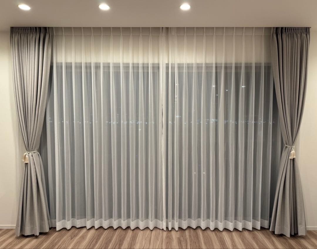 【特大サイズ】KEYUCA ベーシック遮光Ⅱライトグレー +無地ボイル4枚セット