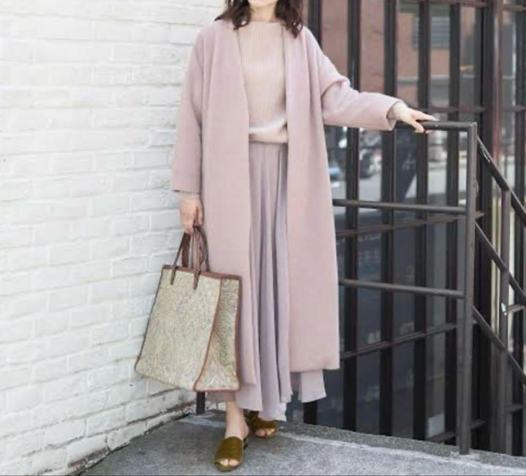 【美品】モヘアロングガウンコート、Whim Gazette大草直子コラボ腰ベルト