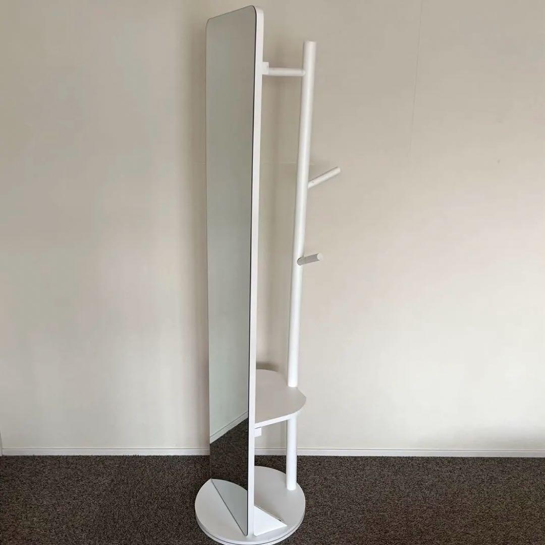 ハンガーラック付き360℃回転スタンドミラー ホワイト 最終価格