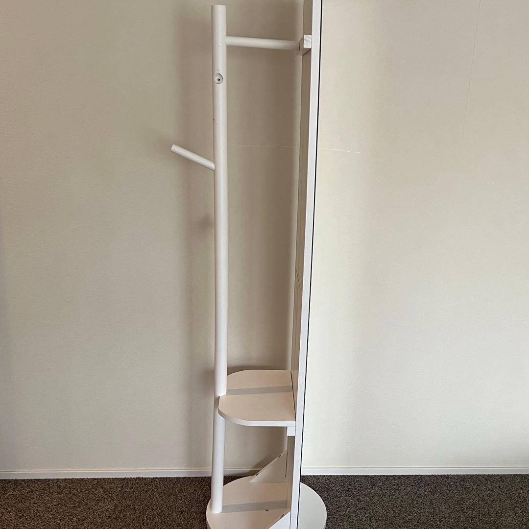 ハンガーラック付き360℃回転スタンドミラー ホワイト 最終価格