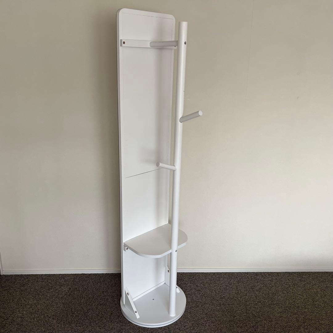 ハンガーラック付き360℃回転スタンドミラー ホワイト 最終価格