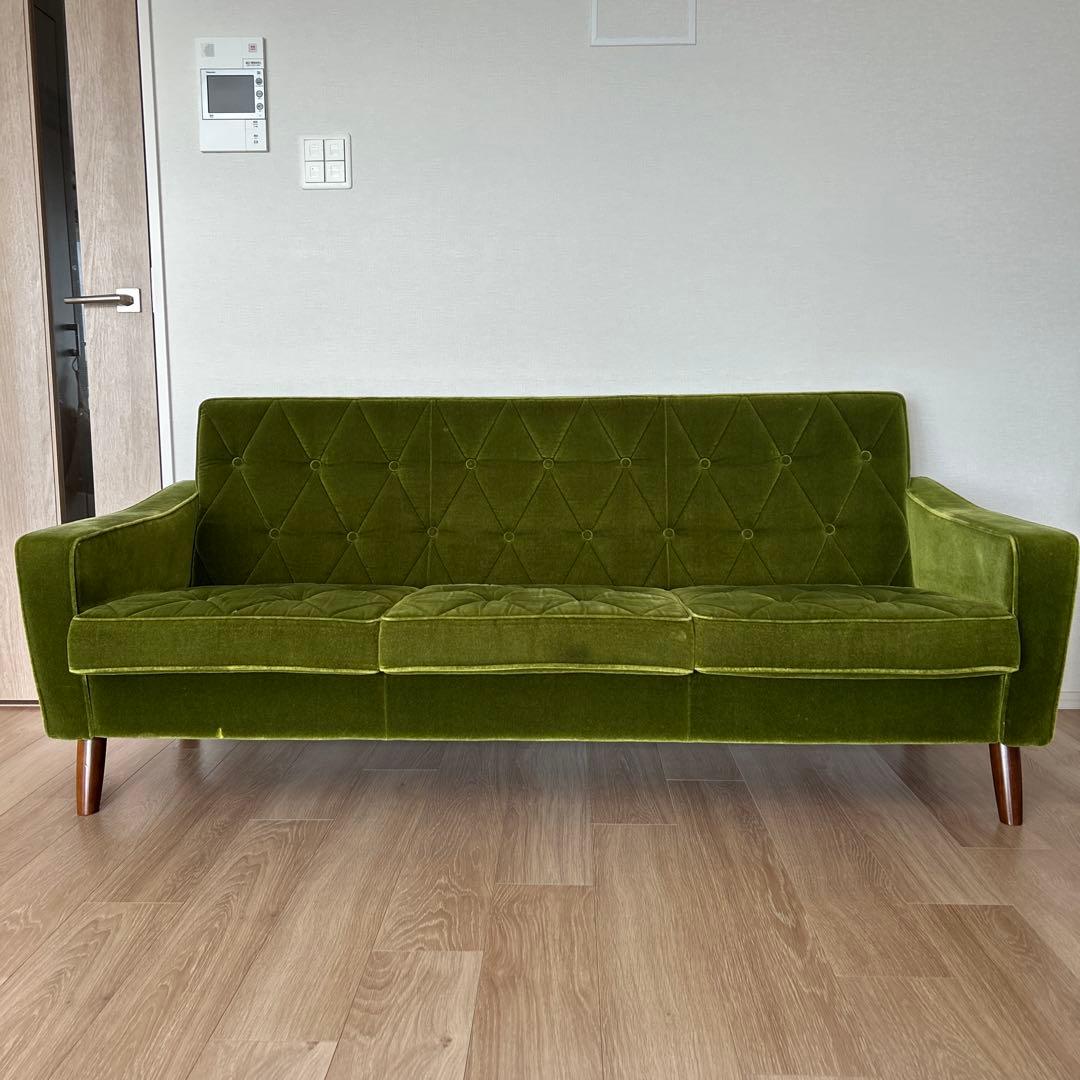 カリモク60 ロビーチェア　モケットグリーン 3シーター