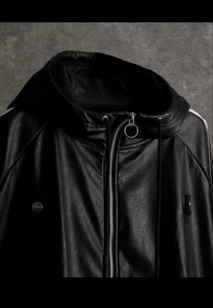 ADRER ラインスリーブトラックジップ パーカー レザー合皮ジャケット 1 S