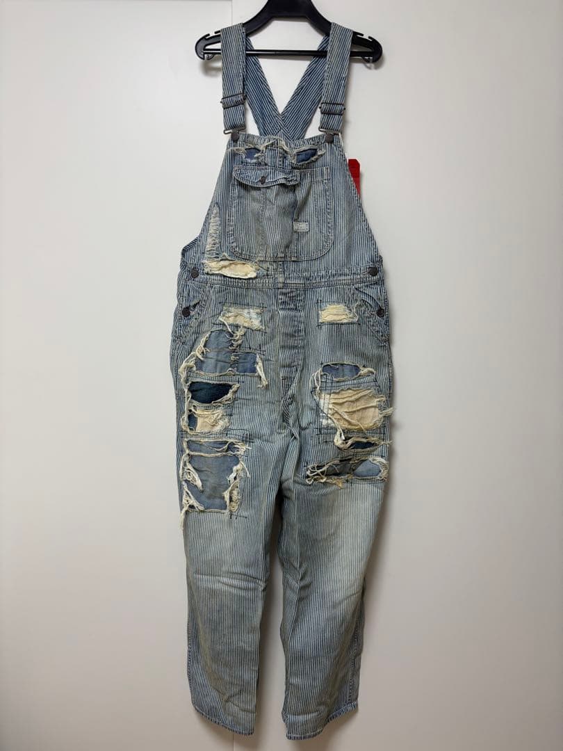 う*ぎ様 DENIMDUNGAREE ダメージリペア加工ヒッコリーオーバーオール