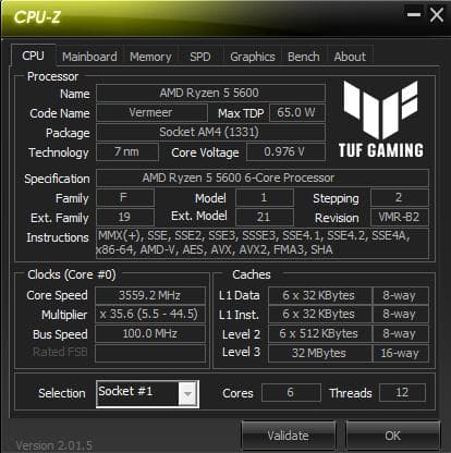 AMD Ryzen 5 5600 動作品