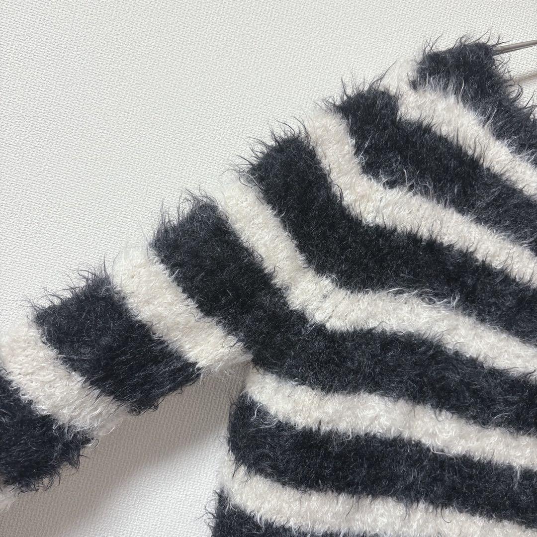 【ドゥロワー】 モヘヤ ウール　シャギー ボーダー クルーネックニット　長袖