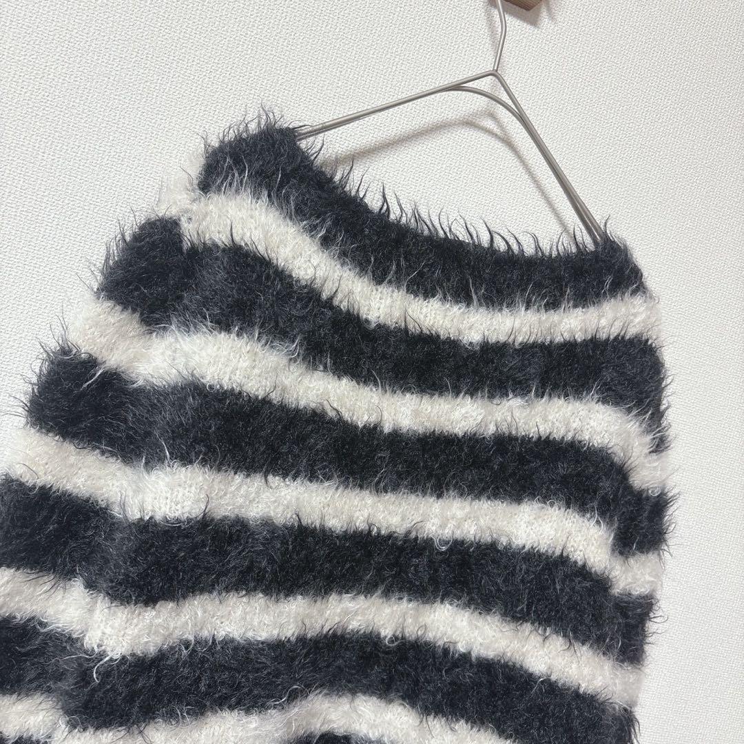 【ドゥロワー】 モヘヤ ウール　シャギー ボーダー クルーネックニット　長袖