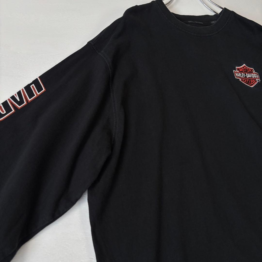 ハーレーダビッドソン　ロングTシャツ　刺繍ロゴ　XLサイズ　ブラック　古着