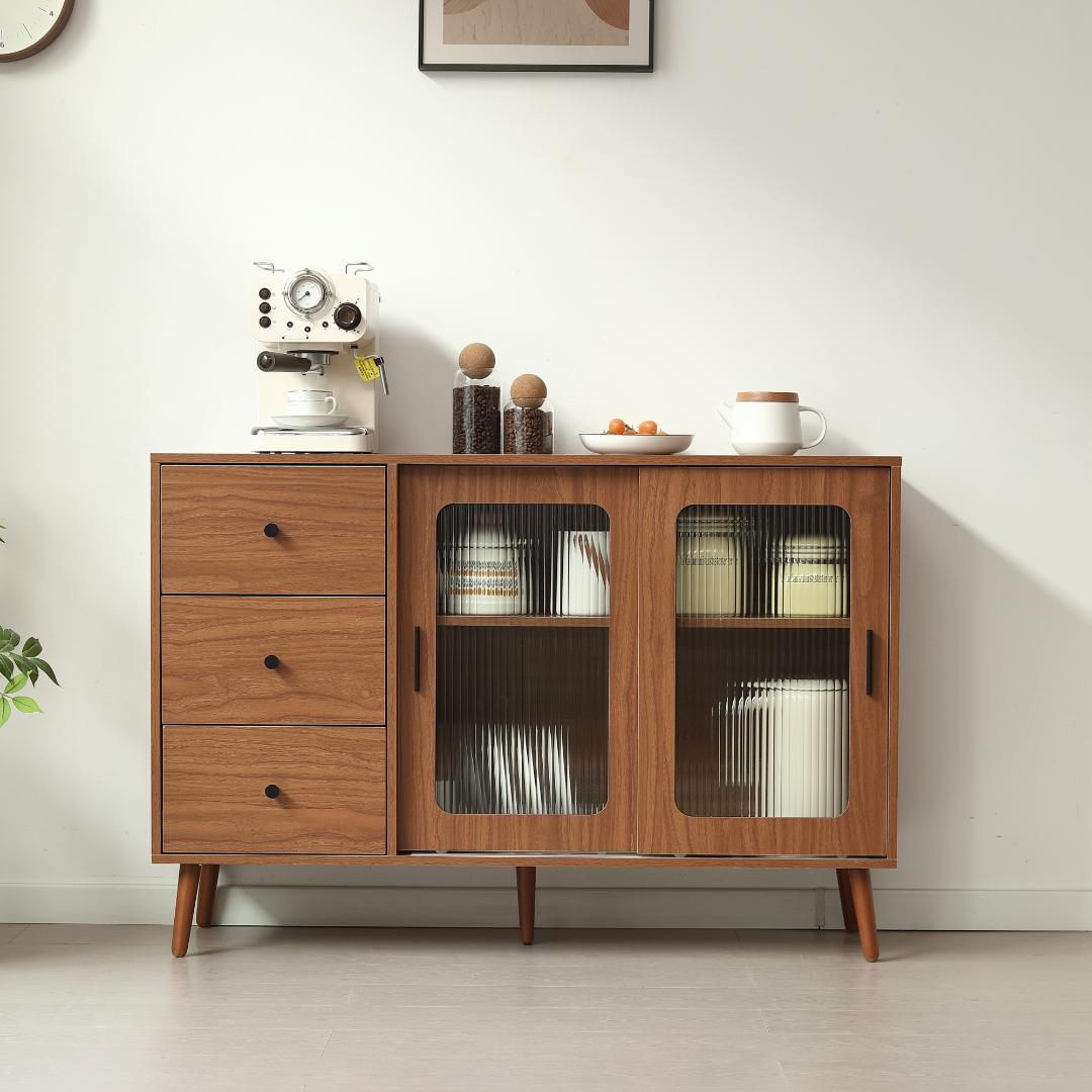 新登場！ 北欧風キャビネット サイドボード 食器棚 キャビネットBROWN