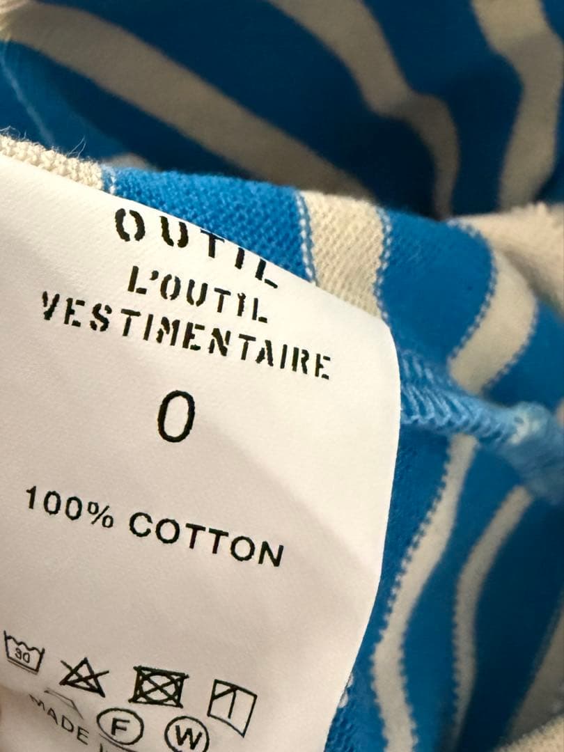 未使用＊Outilターコイズ×ホワイトバスクシャツサイズ0長袖カットソーボーダー