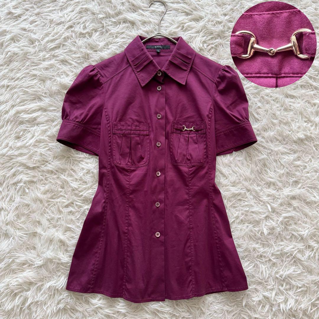 【グッチ】トムフォード期　ブラウス　ホースビット ボルドー　36 パフスリーブ