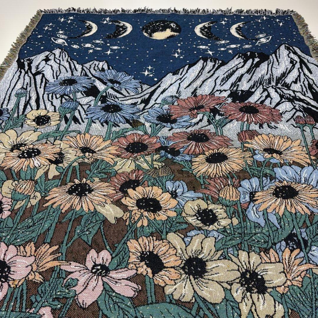 花　月　目　夜景　マルチカバー　ソファカバー　ヴィンテージラグ　151x126