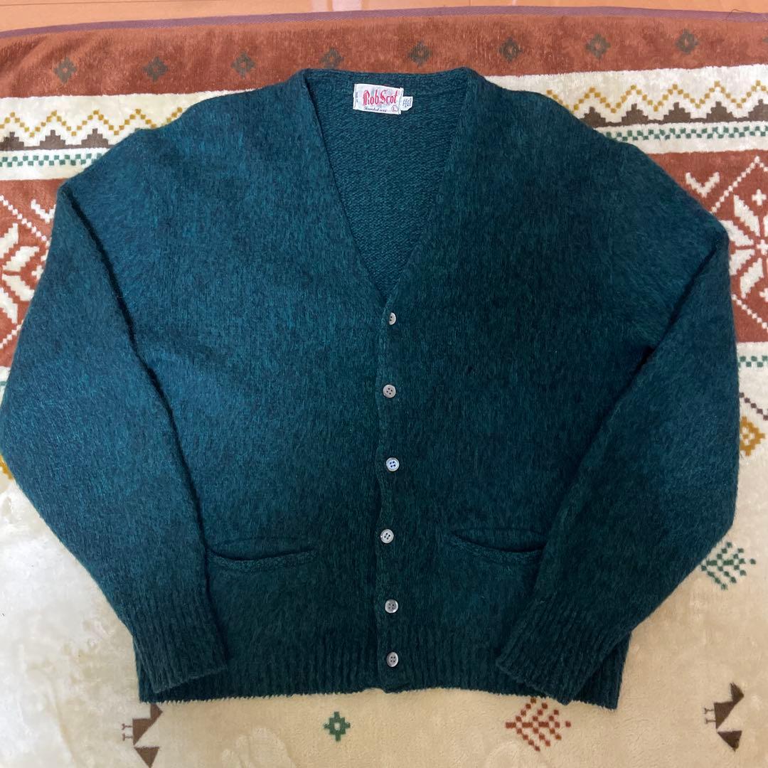 60s モヘアカーディガン 毛足長 ビッグサイズ グランジ グリーン ブラック