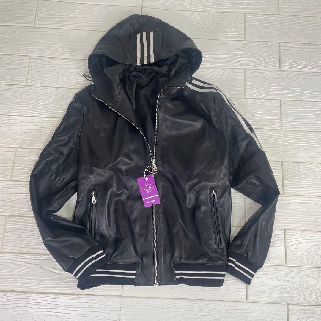 レディース　ラムレザー　パーカー　ジップアップ　ブラック　Ｌ